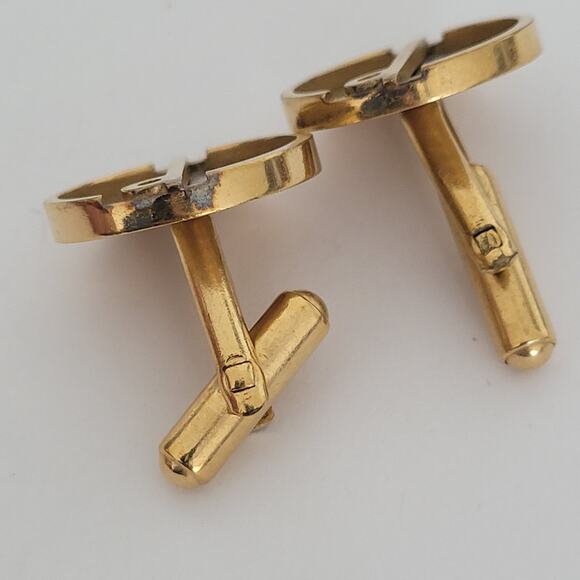 Dunhill D Cufflinks Set Gold Silver Tone Logo Round Logo Vintage Retro Fair - Picture 2 of 7